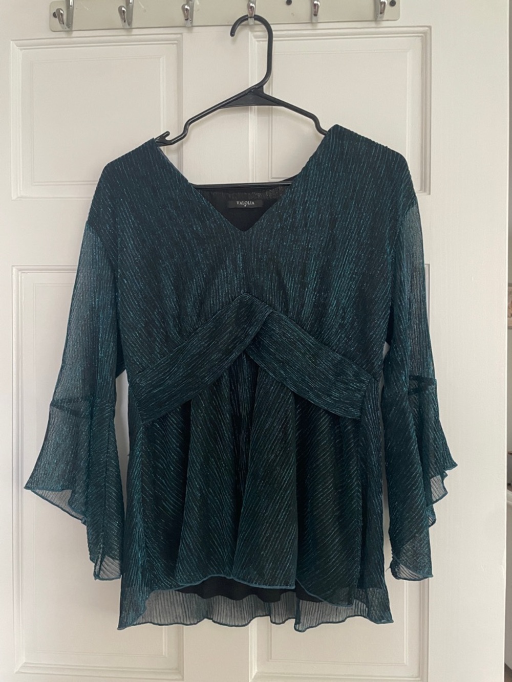 Vince Camuto Teal Shimmery Twist-Front Peplum Blouse